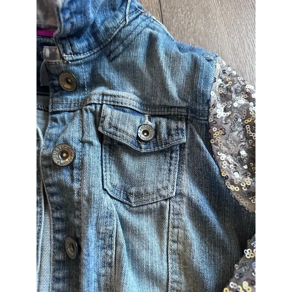Justice Girls Size 10 Denim Jean Jacket Sequin Sleeves